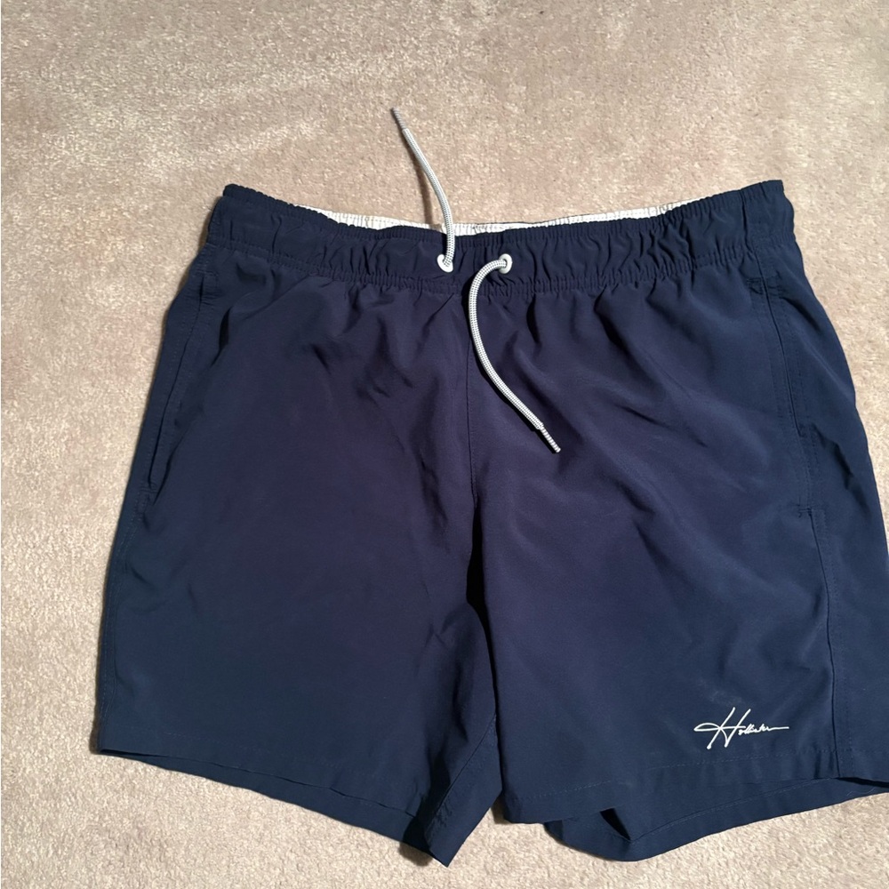Hollister Navy Blue Swim/Active Shorts with Drawstring